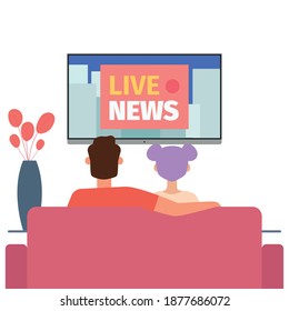 People Watch Tv News Hygge Style Design Ilustration - Vector