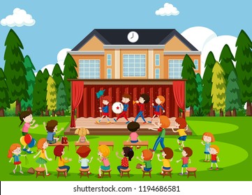 People watching band on stage illustration