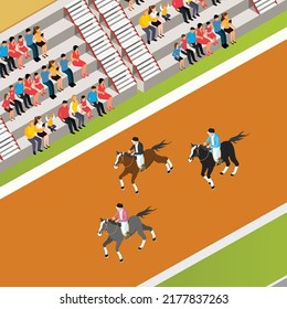 People watching horse race performance isometric 3d vector illustration concept for banner, website, illustration, landing page, flyer, etc.