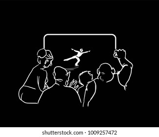 People watching ice figure skating on TV. Vector illustration
