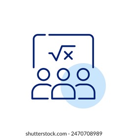 People watching maths seminar. Online education, e-learning technologies. Accessible knowledge. Pixel perfect, editable stroke vector icon