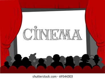 People watching movie at cinema hall, Vector illustration