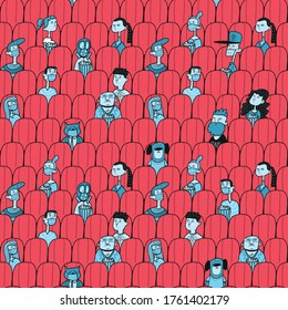 People watching movie in cinema hall.Social distancing after covid-19 svg