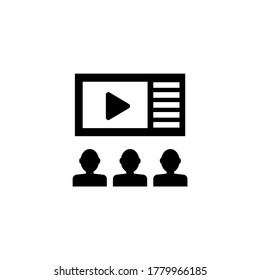 People Watching Movie, Cinema Theater. Flat Vector Icon Illustration. Simple Black Symbol On White Background. People Watching Movie, Cinema Theater Sign Design Template For Web And Mobile UI Element