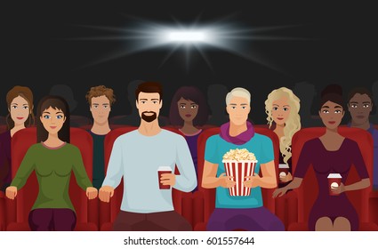 The people watching the movie in the cinema vector illustration.