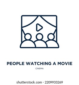 People Watching A Movie Icon From Cinema Collection. Thin Linear People Watching A Movie, Movie, Entertainment Outline Icon Isolated On White Background. Line Vector People Watching A Movie Sign, 