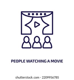 People Watching A Movie Icon From Cinema Collection. Thin Linear People Watching A Movie, Movie, Screen Outline Icon Isolated On White Background. Line Vector People Watching A Movie Sign, Symbol For 