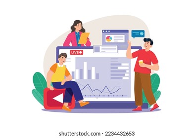 People watching online analytics Illustration concept. A flat illustration isolated on white background