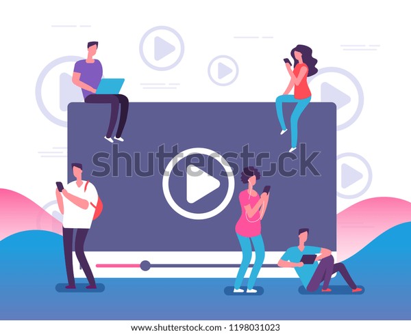 People Watching Online Video Digital Internet Stock Vector (royalty 