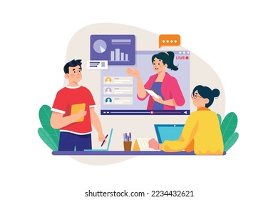 People watching online video tutorial
