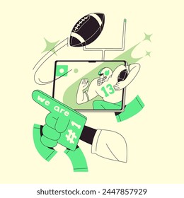 People watching rugby match, wagering on American football online. Person bets on sports, play games of fortune, chance game. Gambling service, bookmaker app concept. Flat isolated vector illustration - Powered by Shutterstock - Get 15% off with code: PIKWIZARD15