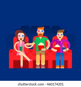 People watching scary movie in the cinema