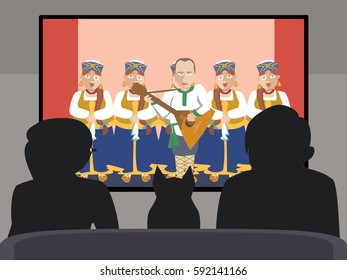 people watching TV folk russian show vector cartoon