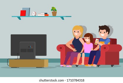 Happy Cute Kid Watch Tv Family Stock Vector (Royalty Free) 1568680036