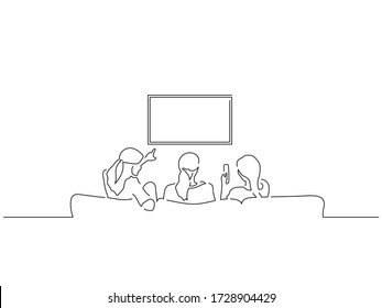 People watching tv isolated line drawing, vector illustration design.