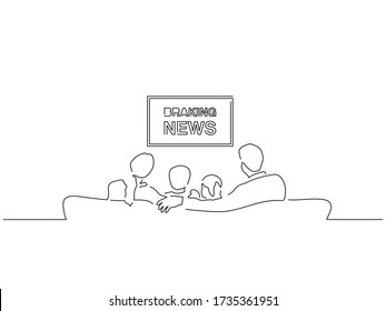 People watching tv news isolated line drawing, vector illustration design.