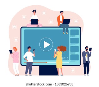 People watching video. Digital network television live stream entertainment media vector video player concept picture