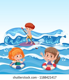 People and water activity illustration People and water activity illustration