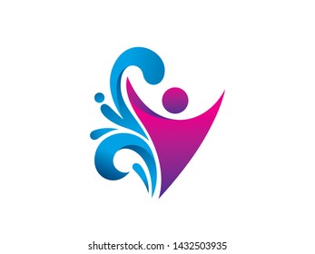 People and Water Logo Template, Icon, Symbol