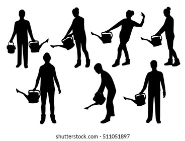 People With Watering Can Silhouettes