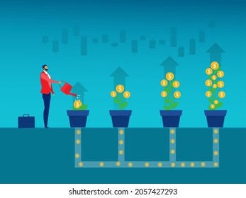 People watering money tree  Successful business growth, income and investment concept.