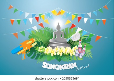 People are watering and pray on the Buddha statue in SONGKRAN  FESTIVAL in thailand,vector and illustration.
