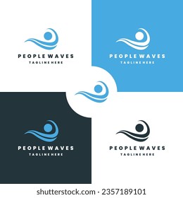 People waves style logo icon design template flat vector