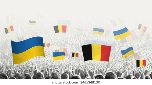 People waving flag of Belgium and Ukraine, symbolizing Belgium solidarity for Ukraine. Vector illustration.