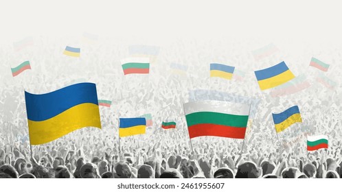 People waving flag of Bulgaria and Ukraine, symbolizing Bulgaria solidarity for Ukraine. Vector illustration.