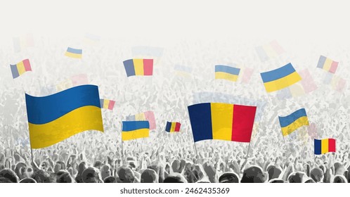 People waving flag of Chad and Ukraine, symbolizing Chad solidarity for Ukraine. Vector illustration.