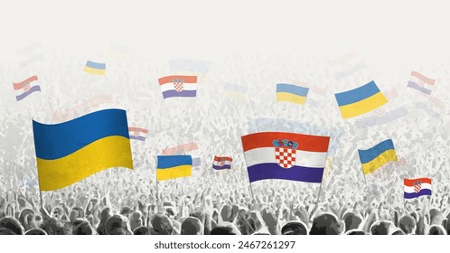 People waving flag of Croatia and Ukraine, symbolizing Croatia solidarity for Ukraine. Vector illustration.