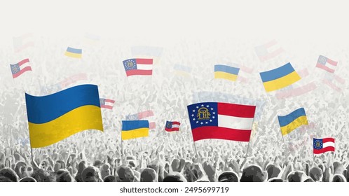 People waving flag of Georgia and Ukraine, symbolizing Georgia solidarity for Ukraine. Vector illustration.