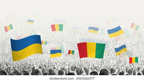 People waving flag of Guinea and Ukraine, symbolizing Guinea solidarity for Ukraine. Vector illustration.