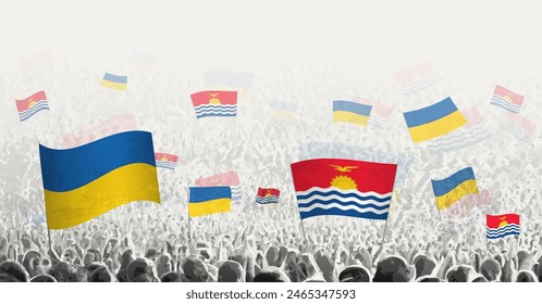 People waving flag of Kiribati and Ukraine, symbolizing Kiribati solidarity for Ukraine. Vector illustration.