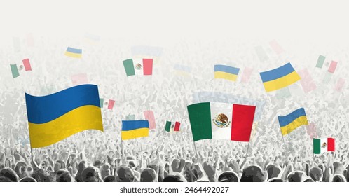 People waving flag of Mexico and Ukraine, symbolizing Mexico solidarity for Ukraine. Vector illustration.