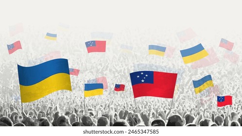 People waving flag of Samoa and Ukraine, symbolizing Samoa solidarity for Ukraine. Vector illustration.
