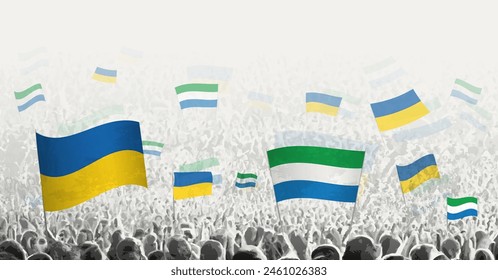 People waving flag of Sierra Leone and Ukraine, symbolizing Sierra Leone solidarity for Ukraine. Vector illustration.