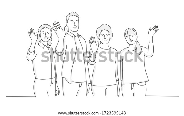 People Waving Hand Contour Drawing Vector Stock Vector (Royalty Free ...