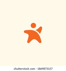 People with waving hand icon and logo simple flat design template