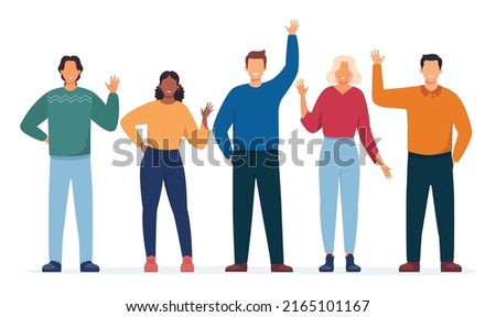 People waving hand illustration. Teamwork, cooperation, friendship concept, patnership. Vector illustration.