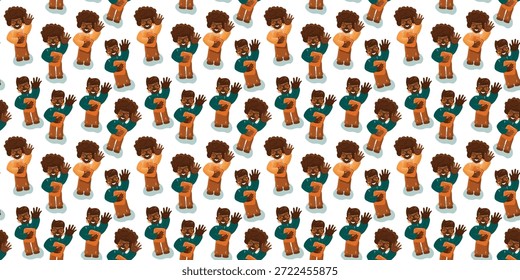 People Waving Hand Pattern with Friendly Gesture and Crowd Design