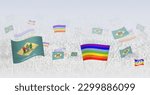 People waving Peace flags and flags of Delaware. Illustration of throng celebrating or protesting with flag of Delaware and the peace flag. Vector illustration.