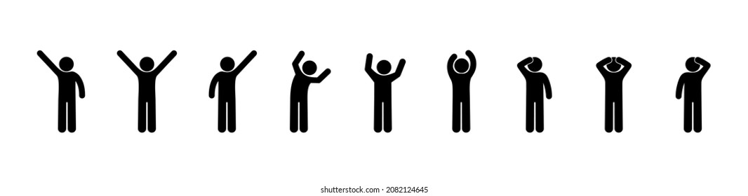 People Waving Their Hands, Various Gestures, Icon Person Gesturing, Human Silhouette Stands, Stick Figure Pictogram