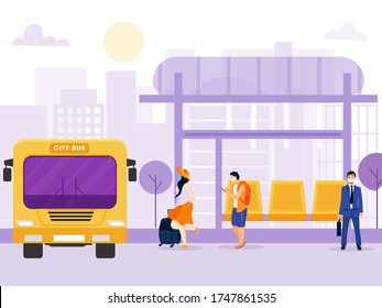 People wear face mask traveling by bus at bus stop with maintain social distancing to prevent for Coronavirus (Covid-19) Outbreak Spreading.