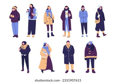 People wear fashion winter clothes set vecctor design