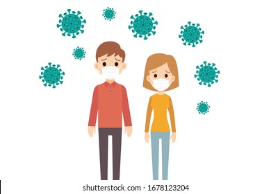 People wear mask for corona virus, safe from corona virus vector art, girls and boy wear mask to protect virus