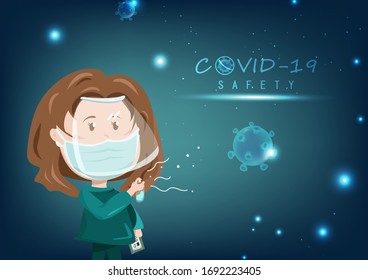 People wear mask and face shield using alcohol to prevent infection, medical healthcare protection safety concept, COVID-19 virus spreading pandemic, cartoon characters design vector illustration