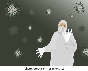 People wear protective clothing. Germs floating in the air .Black background