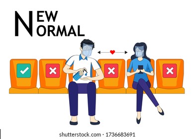 People wear protective mask and face shield make social distancing for shuttle shuttle bus, subway, railway, sky train during CoVID-19. New normal behavior lifestyle in daily after covid-19 outbreak.