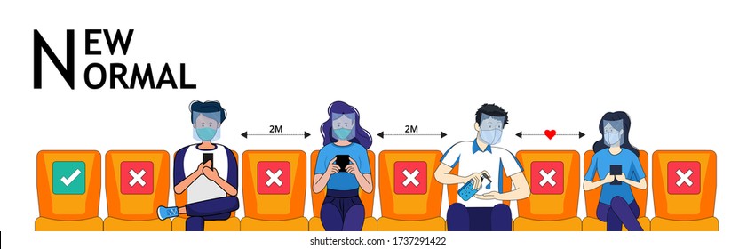 People wear protective mask and face shield make social distancing for shuttle shuttle bus, subway, railway, sky train during CoVID-19. New normal behavior lifestyle in daily after covid-19 outbreak.